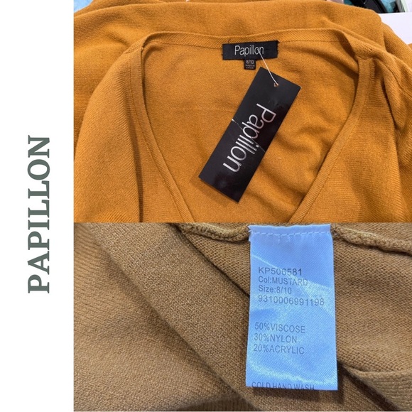 Slouchy Mustard Tunic Sweater by Papillon | Cozy & Chic V-Neck Size 8 / 10 - Picture 8 of 8